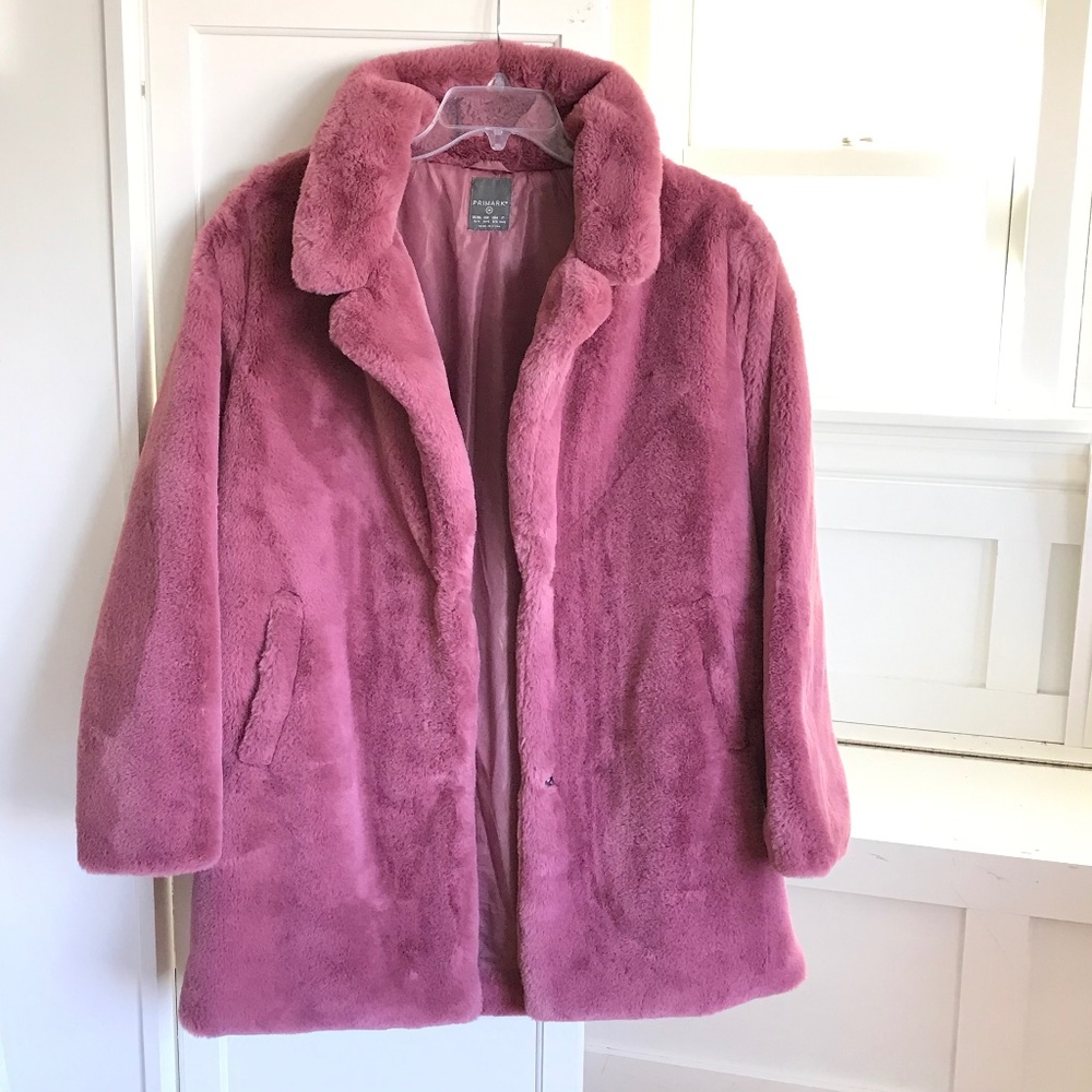 PRIMARK Faux Fur Pink Coat Oversized Teddy Jacket Women’s Size Medium
